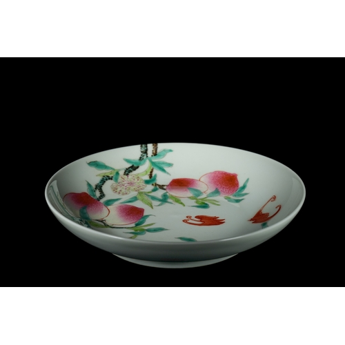 313 - A Chinese Famille Rose Porcelain Peach and Bat Dish, Yongzheng Mark. - A Chinese Yongzheng Mark Fami... 