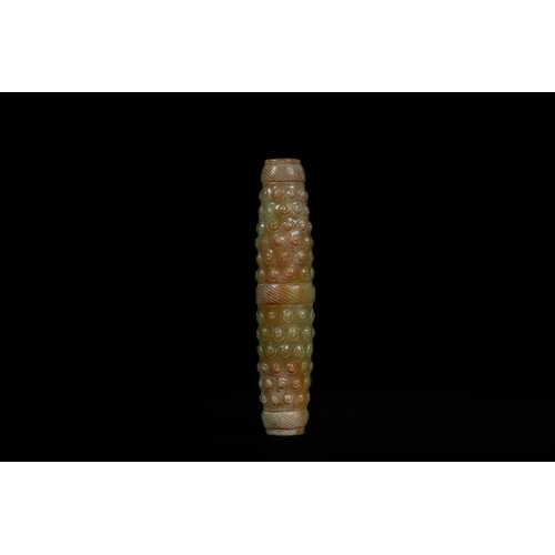 341 - A Chinese Hetian Jade Carved ‘Leizi’ Tube, Possibly Shang–Zhou Style. - A Chinese Hetian jade tube o... 
