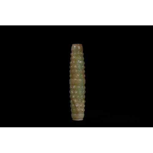 341 - A Chinese Hetian Jade Carved ‘Leizi’ Tube, Possibly Shang–Zhou Style. - A Chinese Hetian jade tube o... 