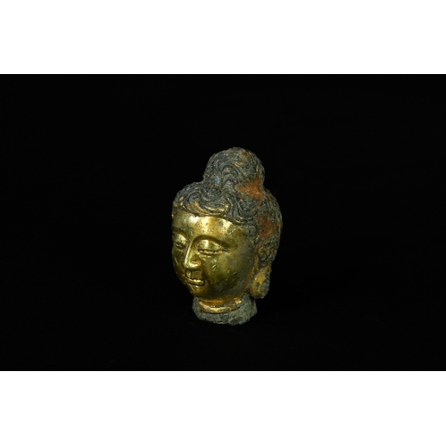 346 - A Chinese Tibetan Gilded Bronze Buddha Head, 19th Century or Later. - A fragmented head, likely repr... 