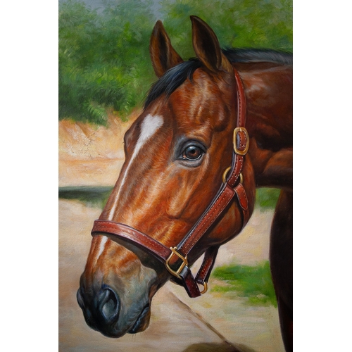 52 - An Oil on Canvas Portrait of Racehorse Cody's Wish. - An oil on canvas portrait depicting the renown... 