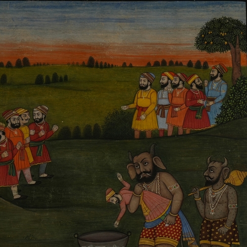 71 - An Indian Sikh Painting Depicting Guru Nanak and the Redemption of Kauda Rakshash, 19th Century. - T... 