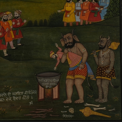 71 - An Indian Sikh Painting Depicting Guru Nanak and the Redemption of Kauda Rakshash, 19th Century. - T... 