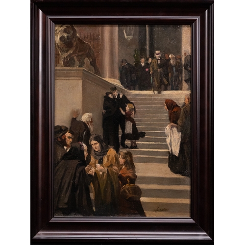 20 - A French School Oil on Canvas Depicting an Adjourned Court Scene, “Eagerly Awaiting the Outcome,” Si... 