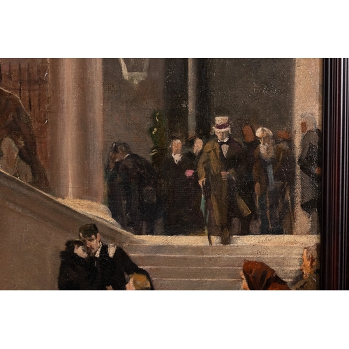 20 - A French School Oil on Canvas Depicting an Adjourned Court Scene, “Eagerly Awaiting the Outcome,” Si... 
