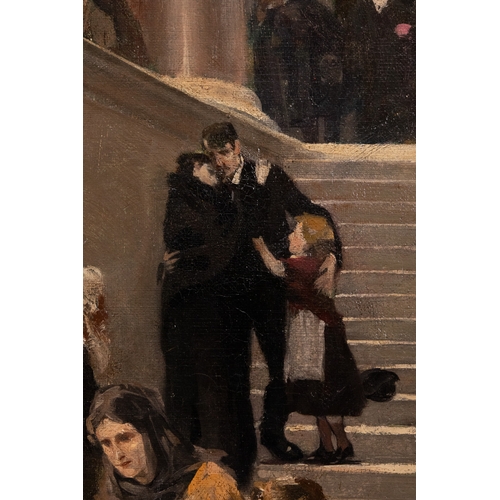 20 - A French School Oil on Canvas Depicting an Adjourned Court Scene, “Eagerly Awaiting the Outcome,” Si... 