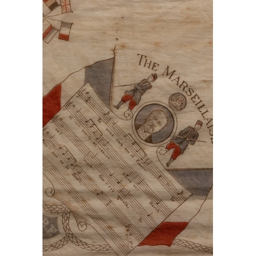 21 - A Framed Printed Silk Scarf Commemorating Anglo–Russian Musical Collaboration, Featuring “God Save t... 