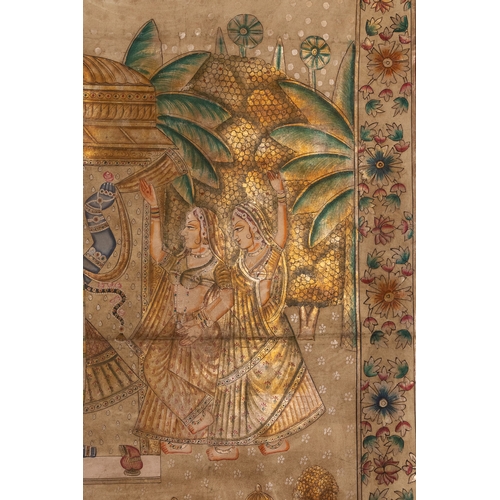 93 - An Indian Devotional Painting of Krishna with Gopis beneath a Pavilion, 19th-20th Century.

A finely... 