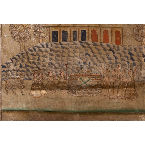 93 - An Indian Devotional Painting of Krishna with Gopis beneath a Pavilion, 19th-20th Century.

A finely... 