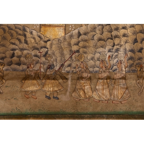 93 - An Indian Devotional Painting of Krishna with Gopis beneath a Pavilion, 19th-20th Century.

A finely... 