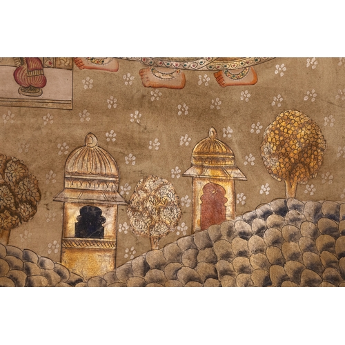 93 - An Indian Devotional Painting of Krishna with Gopis beneath a Pavilion, 19th-20th Century.

A finely... 