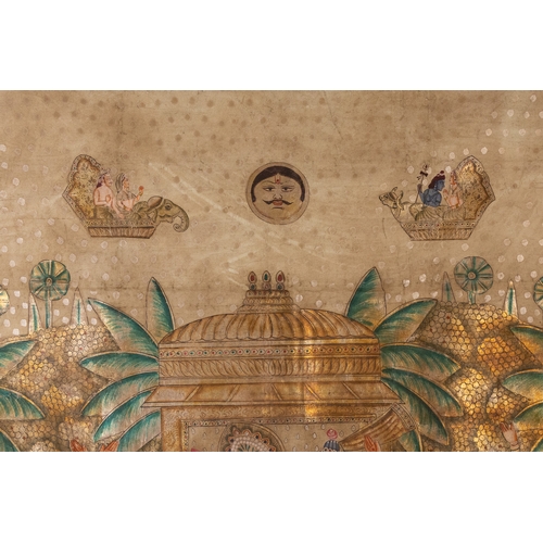 93 - An Indian Devotional Painting of Krishna with Gopis beneath a Pavilion, 19th-20th Century.

A finely... 