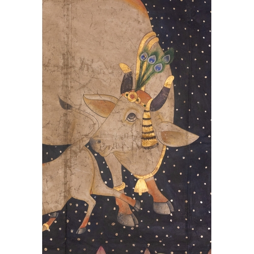 94 - An Indian Pichwai Painting Depicting the Sacred Cow and Calf, 19th-20th Century.

A devotional India... 