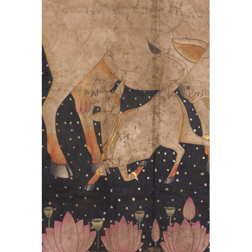 94 - An Indian Pichwai Painting Depicting the Sacred Cow and Calf, 19th-20th Century.

A devotional India... 