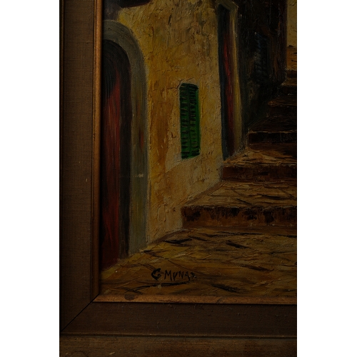 56 - An Oil on Canvas of a Mediterranean Alleyway, Signed G. Muna.

An atmospheric oil on canvas depictin... 