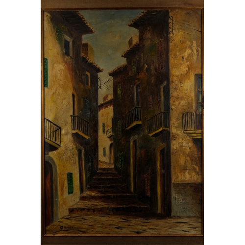 56 - An Oil on Canvas of a Mediterranean Alleyway, Signed G. Muna.

An atmospheric oil on canvas depictin... 