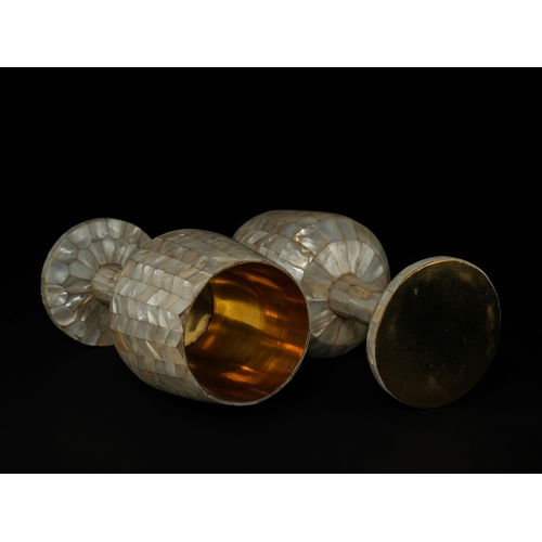 86 - A Pair of Indian Mother-of-Pearl Inlaid Goblets with Metal Liners, 19th Century or Later.

A pair of... 