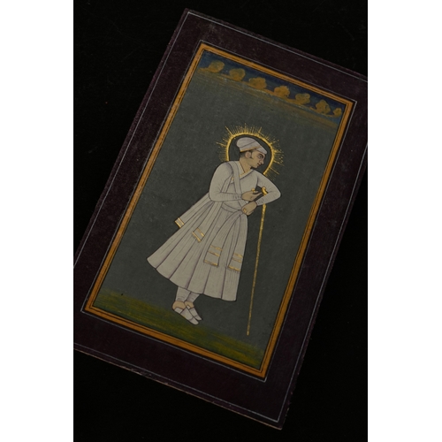 109 - An Indian Miniature Painting of a Nobleman Holding a Sword and Walking Stick, Circa 20th Century.

A... 