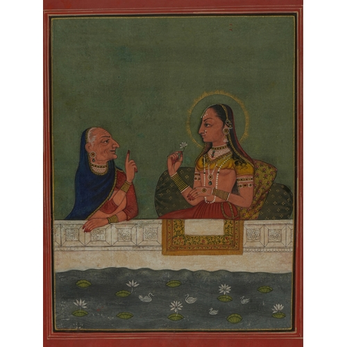 118 - An Indian Miniature Painting of Maharani Sawtii with Her High Priest, Circa 1980.

A finely detailed... 