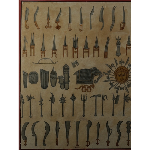 119 - An Indian Painting Depicting the Weapons of the Mewar Dynasty, 20th Century.

A detailed Indian pain... 