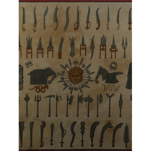 119 - An Indian Painting Depicting the Weapons of the Mewar Dynasty, 20th Century.

A detailed Indian pain... 