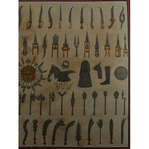 119 - An Indian Painting Depicting the Weapons of the Mewar Dynasty, 20th Century.

A detailed Indian pain... 