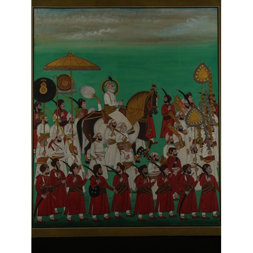 120 - An Indian Painting of Maharana Sarup Singh in procession with attendants on foot, India, Circa 1950.... 