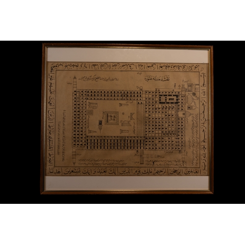 9 - A Large Ottoman Calligraphic Architectural Plan of Al-Masjid an-Nabawi (The Prophet’s Mosque), Medin... 