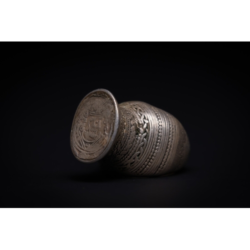 2 - A Sassanian Silver Coin Ring, Possibly Circa 3rd–7th Century AD.

The ring is formed in silver with ... 