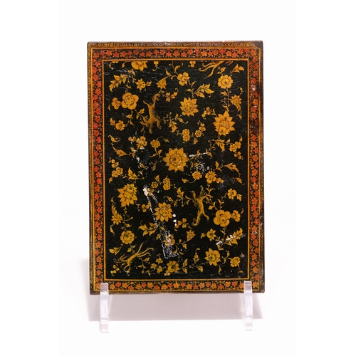 36 - A Qajar Lacquer Mirror Case with Figural and Floral Decoration, 19th-20th Century.

Of rectangular f... 