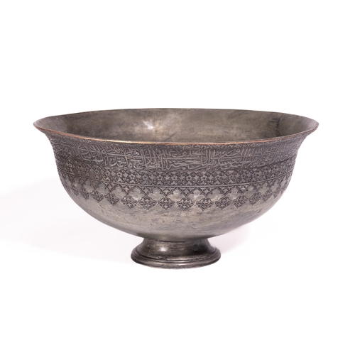 40 - A Persian Tinned Copper Bowl, 18th–19th Century.

Of wide, flared form raised on a short foot, the b... 
