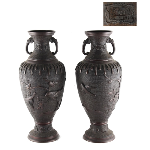 19 - Property of a gentleman - a pair of Japanese bronze two-handled baluster vases, Meiji period (1868-1... 