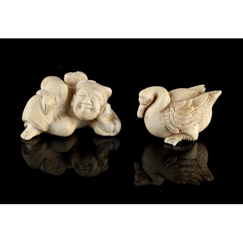 20 - Property of a gentleman - two Japanese carved ivory netsukes, late 19th / early 20th century, one de... 