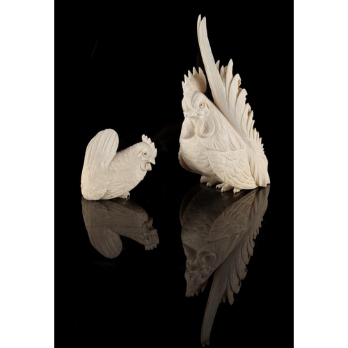 21 - Property of a gentleman - a Japanese carved ivory okimono modelled as a cockerel, Meiji period (1868... 