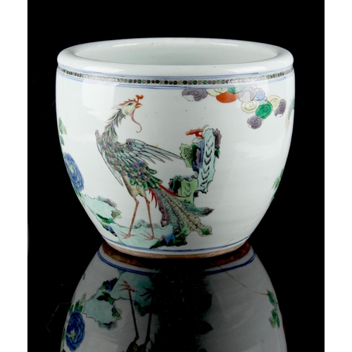 224 - Property of a lady - a 19th century Chinese famille verte dragon & phoenix planter, restored, 10ins.... 