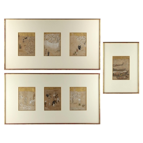 28 - Property of a gentleman - a set of seven 19th century Japanese paintings on paper depicting figures ... 