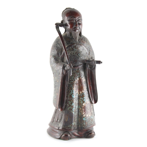 301 - Property of a gentleman - a Chinese cloisonne figure of Shoulao, modelled standing and holding a scr... 