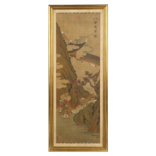 478 - A 19th century Chinese painting on silk depicting a foreigner presenting a lion to a dignitary, with... 