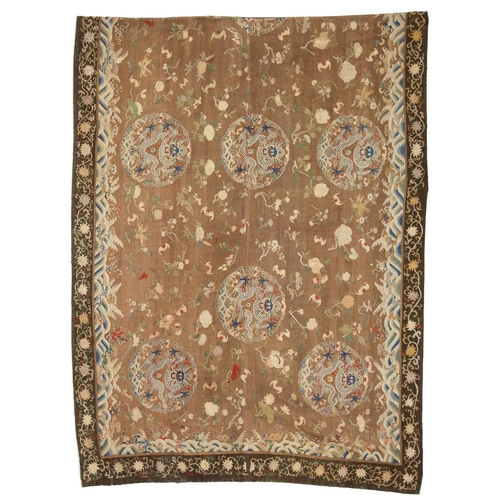 483 - A very rare & important Imperial kesi silk floor covering, Qianlong period (1736-1795), with six fiv... 