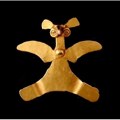 59 - Property of a gentleman - a Chiriqui (Panama) gold (tests 15ct) pendant modelled as a bird, probably... 