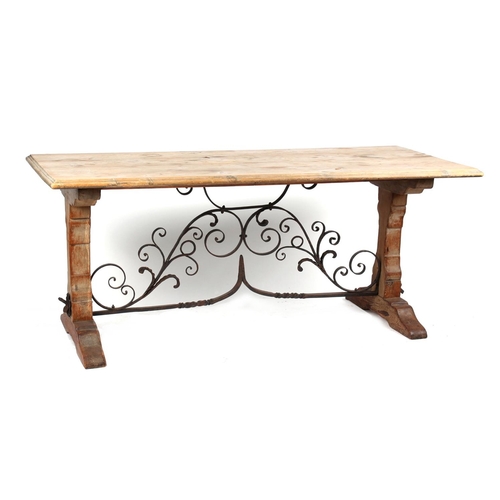 73 - Property of a deceased estate - a Spanish pine & wrought iron refectory table, 72ins. (183cms.) long... 