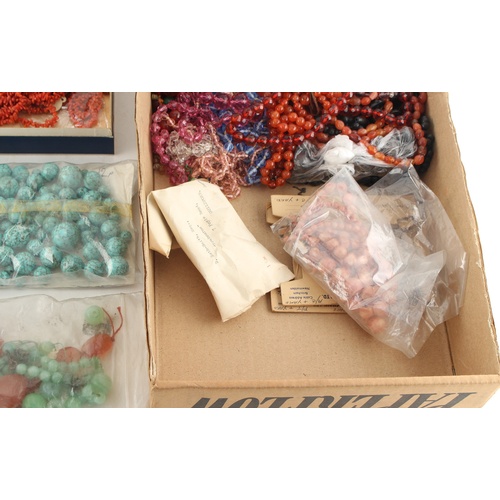 6 - Property of a lady - a box containing assorted costume jewellery including coral, jet & agate neckla... 