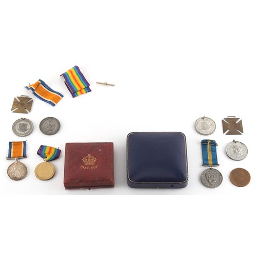 53 - Property of a deceased estate - a box containing assorted military & other medals including a pair o... 