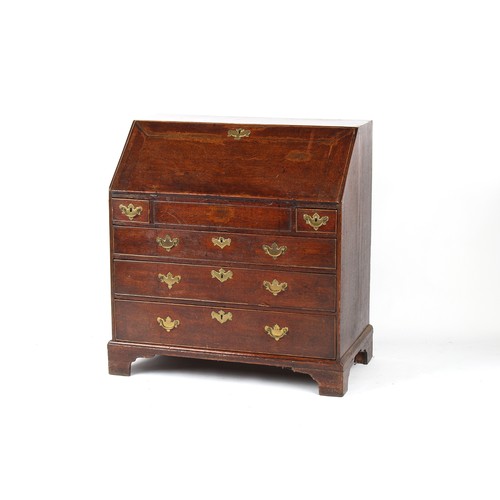 158 - Property of a deceased estate - an 18th century George III oak fall-front bureau, 36.5ins. (93cms.) ... 