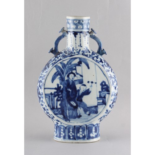 51 - A 19th century Chinese blue & white moon flask, apocryphal Kangxi 4-character mark, 9.85ins. (25cms.... 