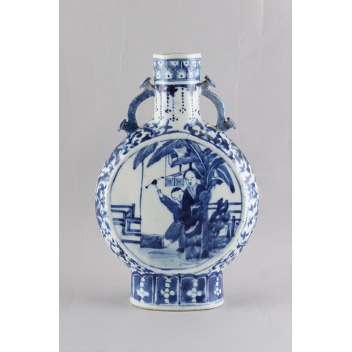 51 - A 19th century Chinese blue & white moon flask, apocryphal Kangxi 4-character mark, 9.85ins. (25cms.... 