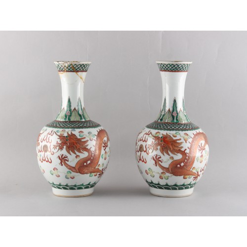 57 - Property of a lady - a pair of late 19th century Chinese dragon vases, underglaze blue apocryphal Ka... 