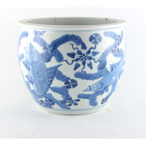 48 - Property of a lady - a 19th century Chinese blue & white fish bowl planter, painted with a continuou... 