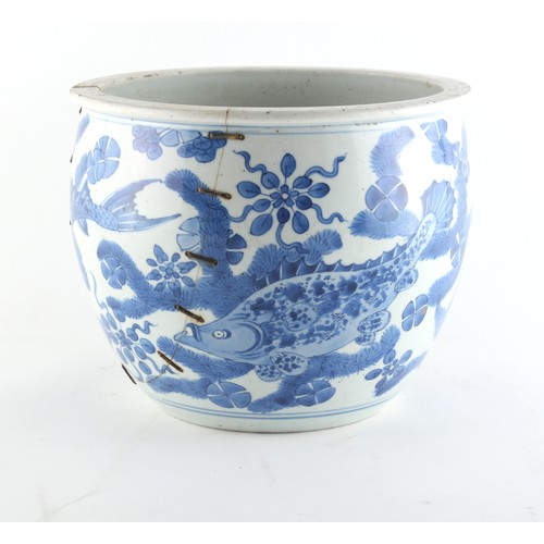 48 - Property of a lady - a 19th century Chinese blue & white fish bowl planter, painted with a continuou... 