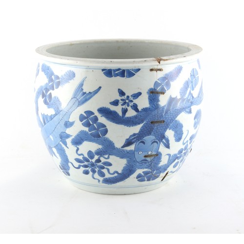 48 - Property of a lady - a 19th century Chinese blue & white fish bowl planter, painted with a continuou... 